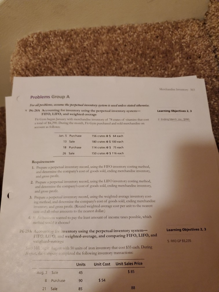  Problem 28 Merchandiselt 15 Problems Group A Learning Objectives 2.3 For