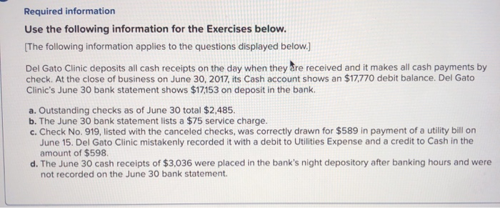  Required information Use the following information for the Exercises below. (The