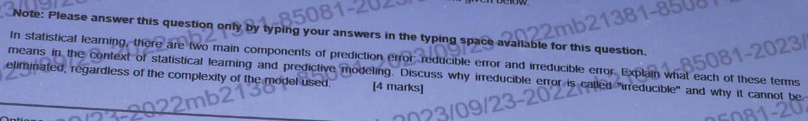  Note: Please answer this question only by typing your answers in