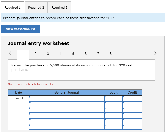 to record each of these transactions for 2017 View transaction list Journal