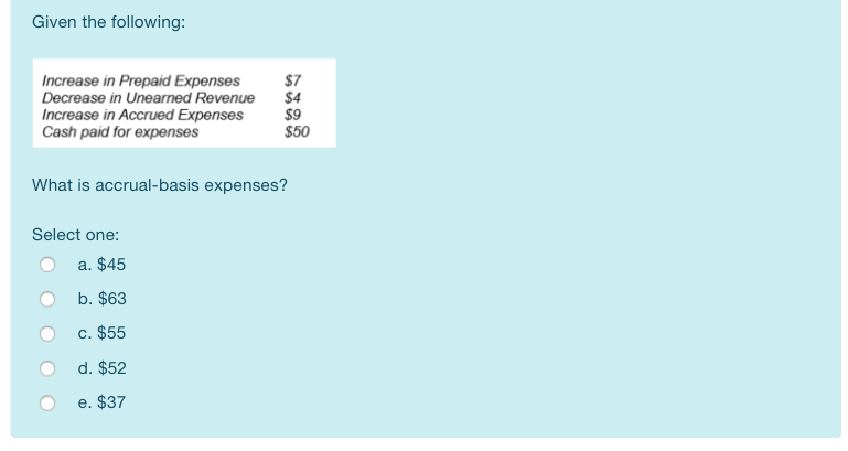 Given the following: $7 $4 Increase in Prepaid Expenses Decrease in