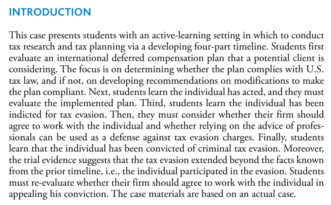  INTRODUCTION This case presents students with an active-learning setting in which