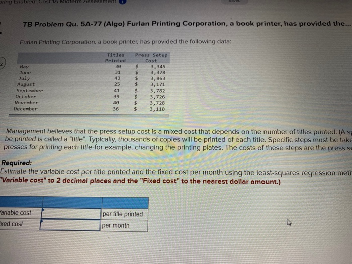  oring Enabled COSE IA Mi m Assessment TB Problem Qu. 5A-77