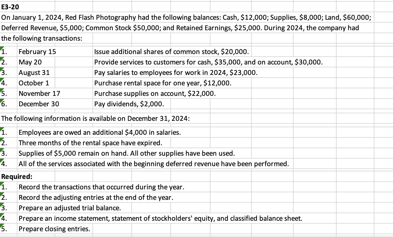 Please complete the 5 requirements, preferably in excel E3-20 On January 1,