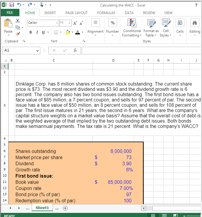 JESSE FILE HOME INSERTPAGE LAYOUT Calculating the WACC - Excel FORMULAS