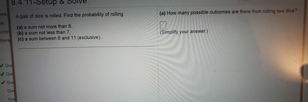 8.4.11-Setup a me: (a) How many possible outcomes are there from