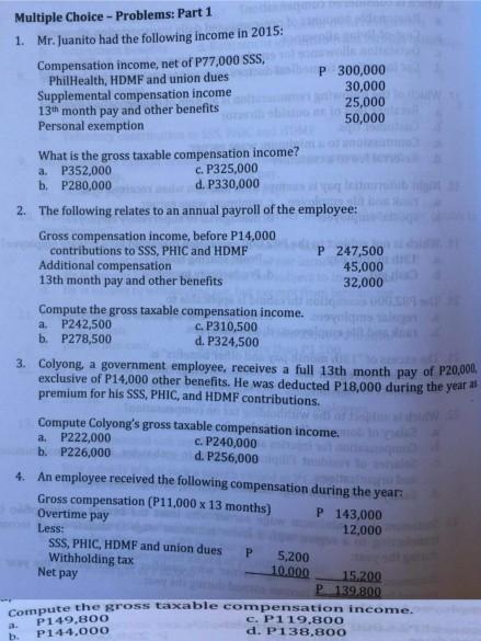  Answer the question number 1 to 4. Multiple Choice - Problems: