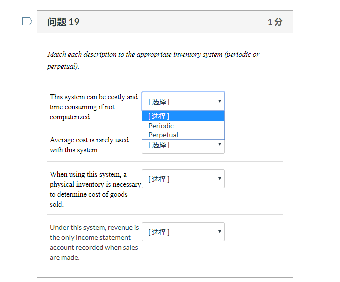 19 19 Match each description to the appropriate inventory system (periodic