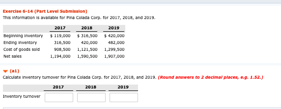 Exercise 6-14 (Part Level Submission) This information is available for Pina