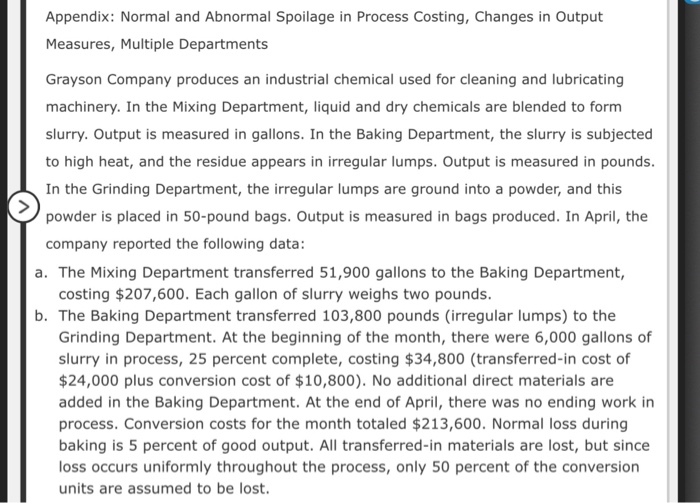 Appendix: Normal and Abnormal Spoilage in Process Costing, Changes in Output Measures,