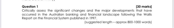  Question 1 (30 marks] Critically assess the significant changes and the