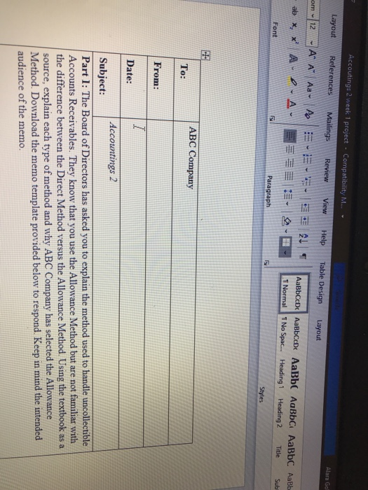  Alana Accoutings 2 week 1 project - Compatibility M. - Layout