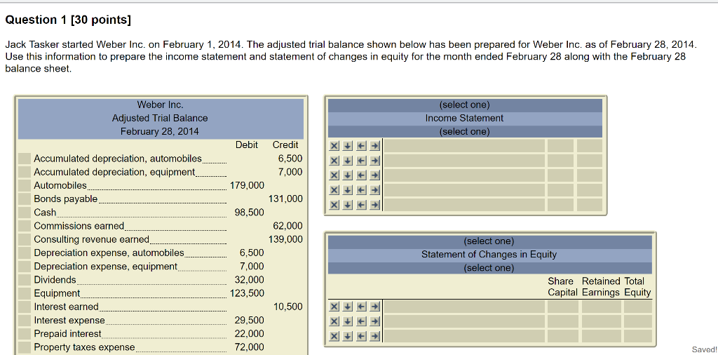  Question 1 [30 points] Jack Tasker started Weber Inc. on February