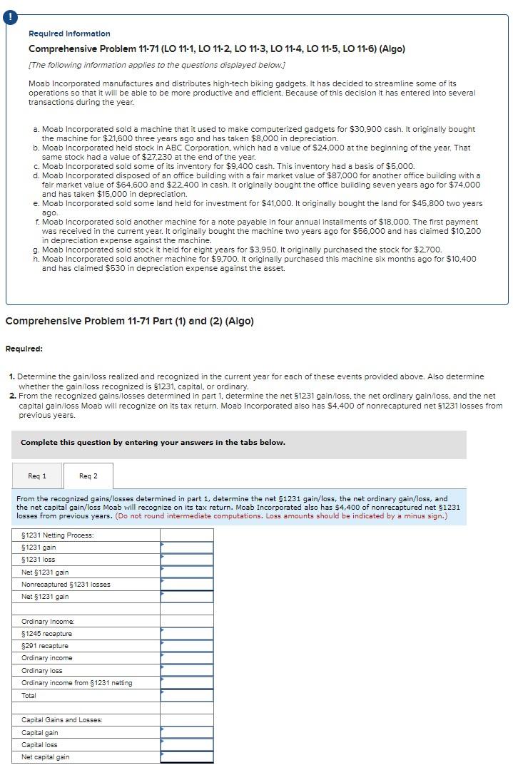 11-3, LO 11-4, LO 11-5, LO 11-6) (Algo) The following information applies