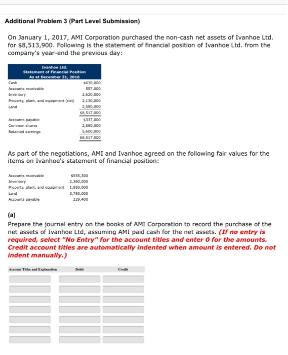  Additional Problem 3 (Part Level Submission) On January 1, 2017, AMI