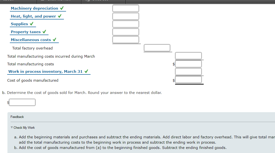 Company for the month ended March 31 are as follows: Inventories March