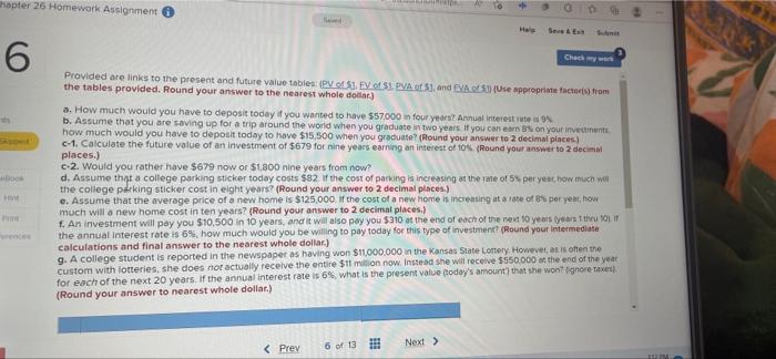  apter 26 Homework Assignment Seved Halp 6 Check my work Provided