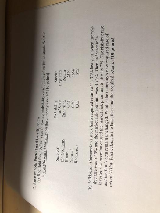  2. Answer both Part(a) and Part(b) below (a) Roenfeld Corp believes