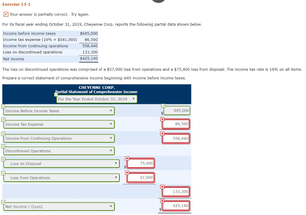 Exercise 13-1 Your answer is partially correct. Try again For its