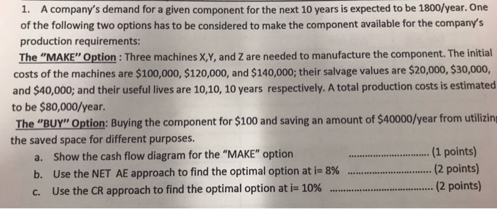  1. A company's demand for a given component for the next