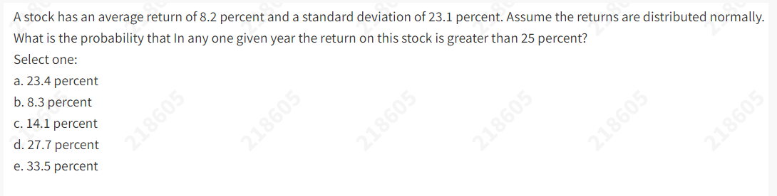  A stock has an average return of 8.2 percent and a