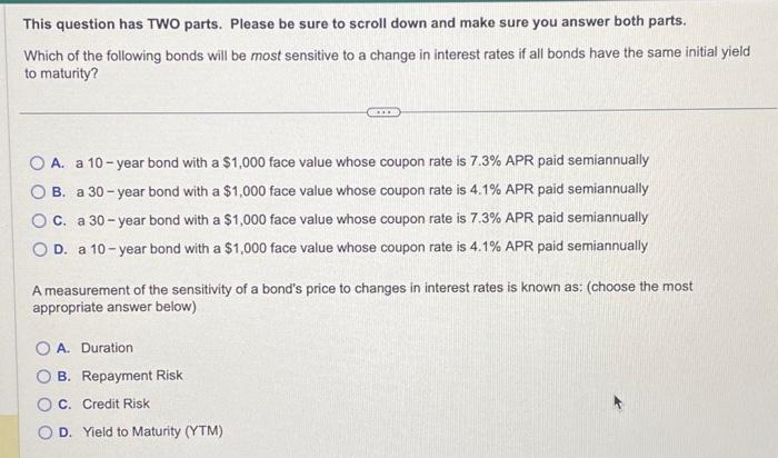  This question has TWO parts. Please be sure to scroll down