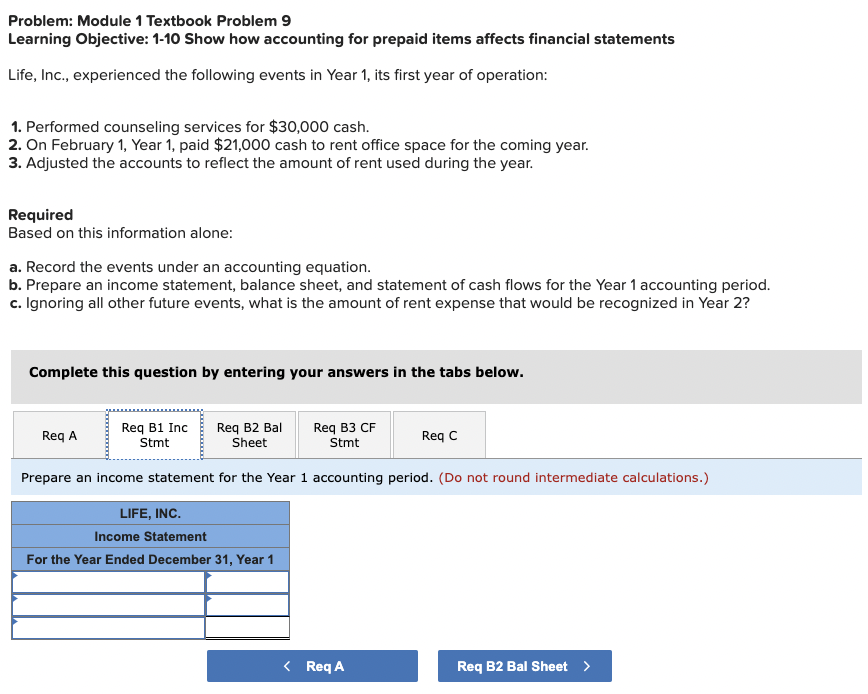 accounting for prepaid items affects financial statements Life, Inc., experienced the following