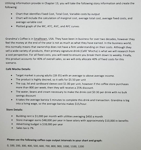  Utilizing information provide in Chapter 13, you will take the following