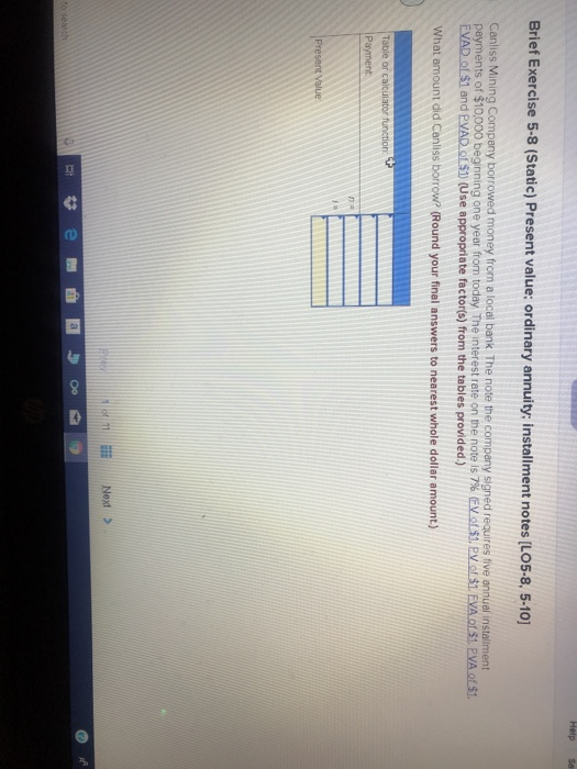  Heipsa Brief Exercise 5-8 (Static) Present value; ordinary annuity; installment notes