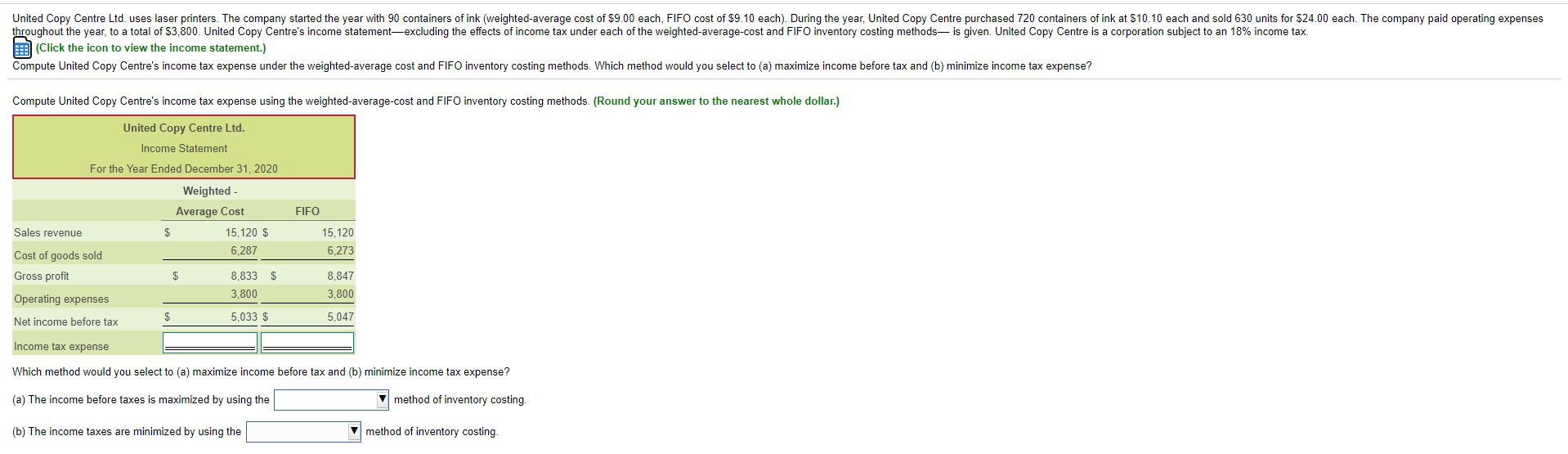 United Copy Centre Ltd. uses laser printers. The company started the