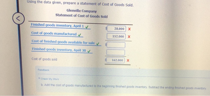  Using the data given, prepare a statement of Cost of Goods