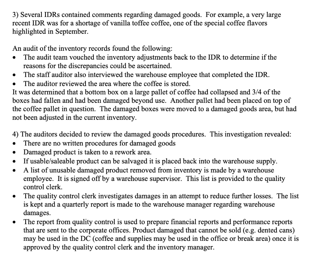 Question: Write down 4 findings and Action Plan (remember to include issue,