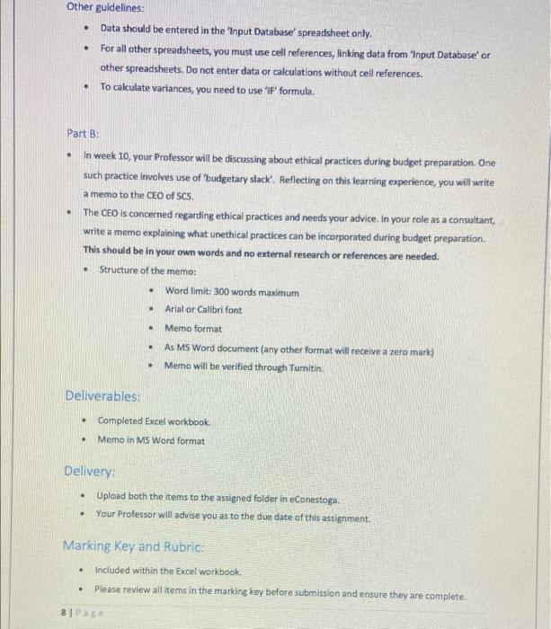 a memo regarding possible unethical practices during budget preparation CASE Background: Sparkling