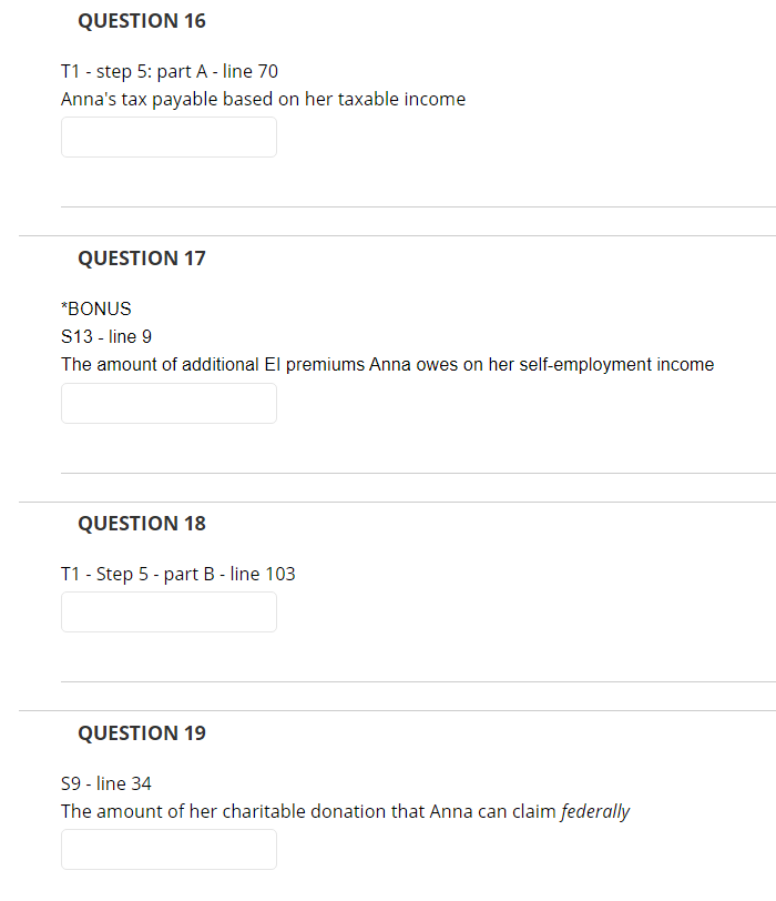 expenses QUESTION 3 *BONUS T2125 - part 7 - line 71 personal