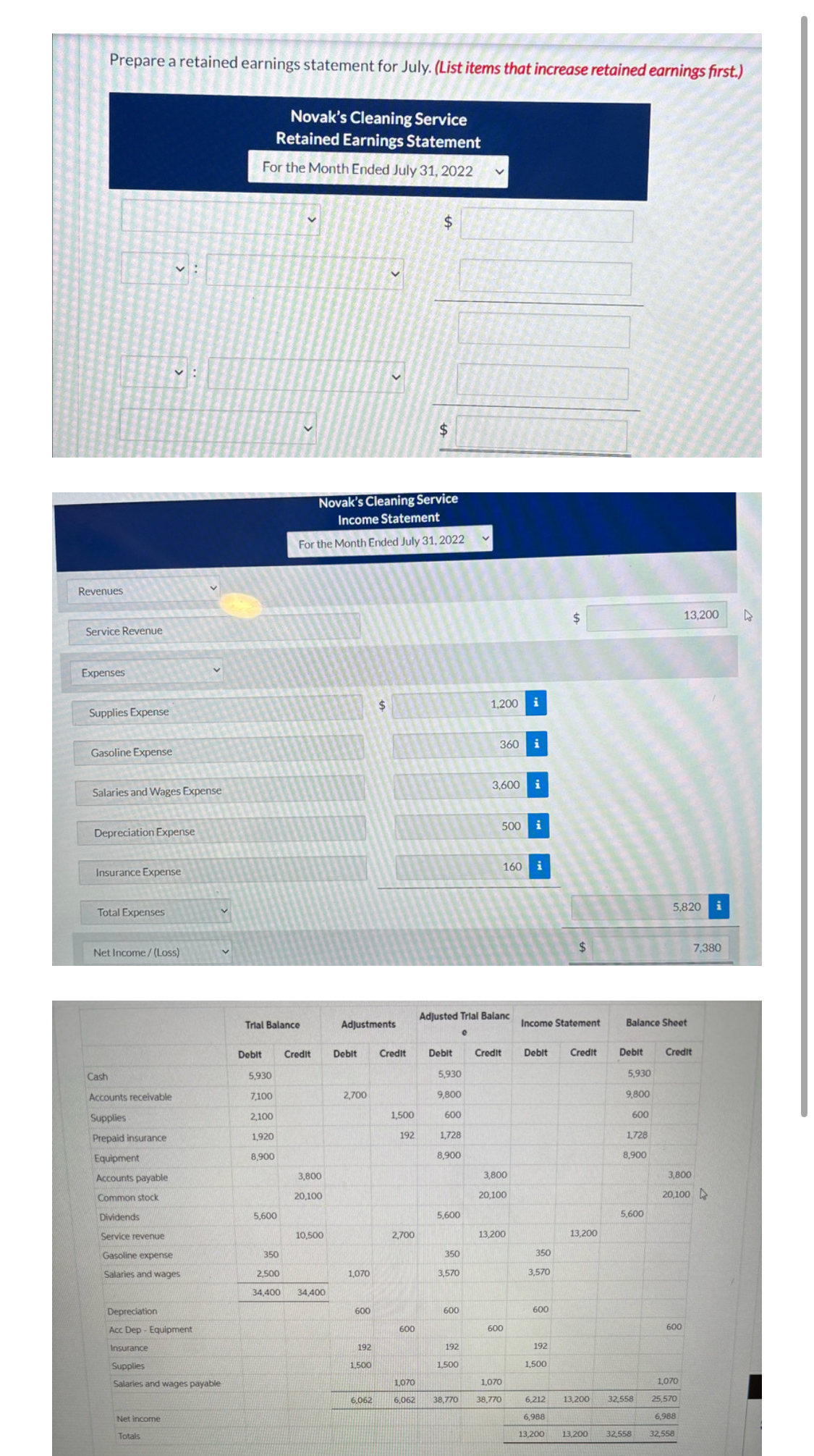  Prepare a retained earnings statement for July. (List items that increase