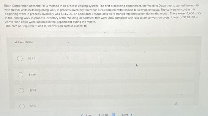  Eban Corporation uses the FIFO method in its process costing system.