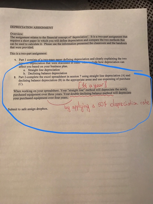  DEPRECIATION ASSIGNMENT Overview: The assignment relates to the financial concept of