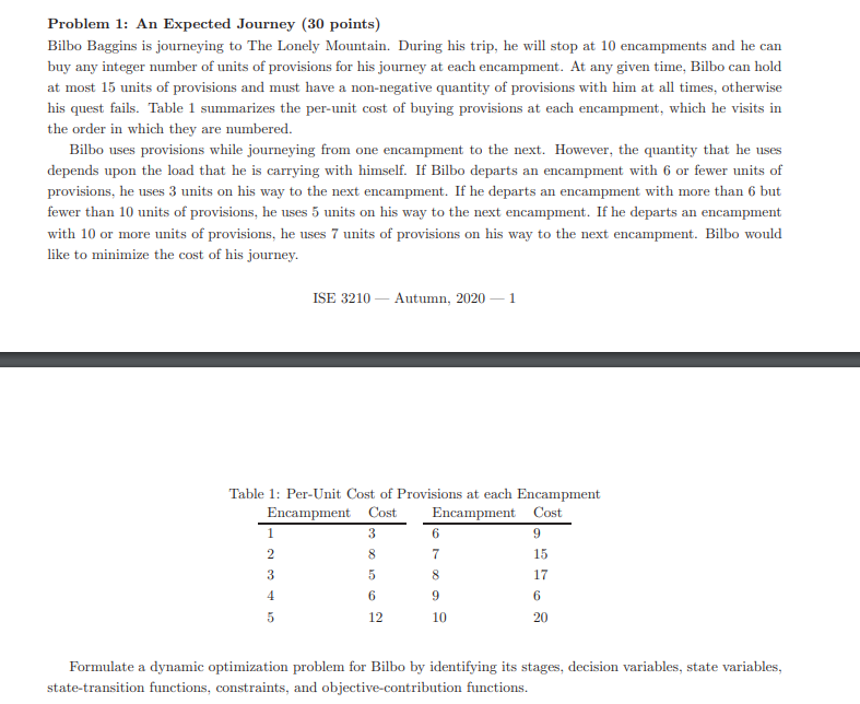  Problem 1: An Expected Journey (30 points) Bilbo Baggins is journeying