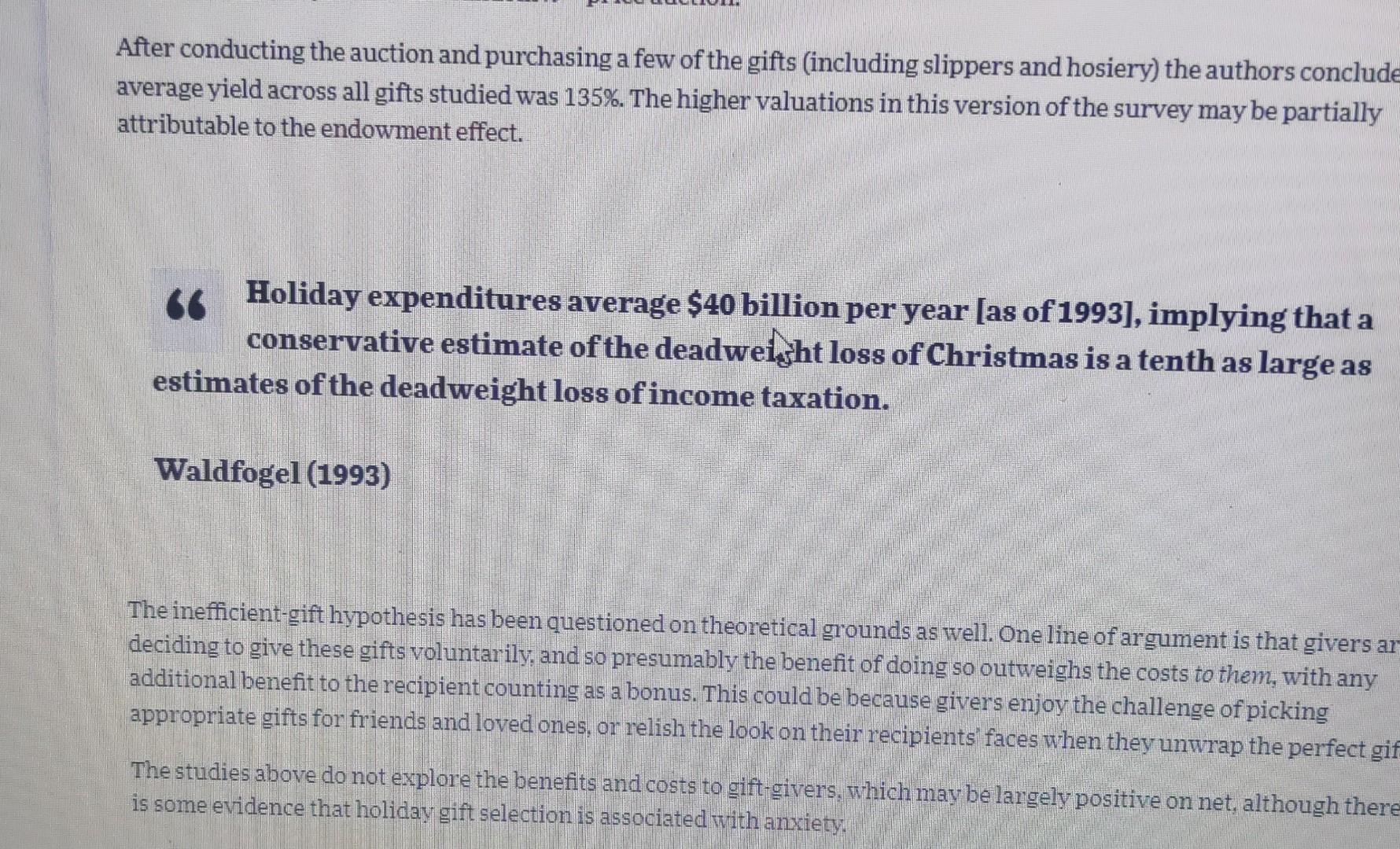 we've studied in chapter 3? Did holiday gift giving just create a