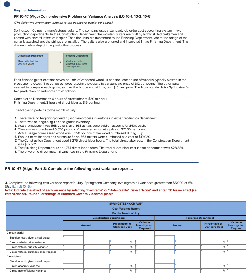  ? Required information PR 10-47(Algo) Comprehensive Problem on Variance Analysis (LO