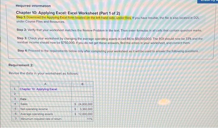 Required information Chapter 10: Applying Excel: Excel Worksheet (Part 1 of