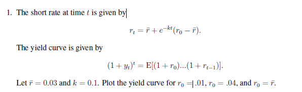  1. The short rate at time t is given by rt=r+ekt(r0r).