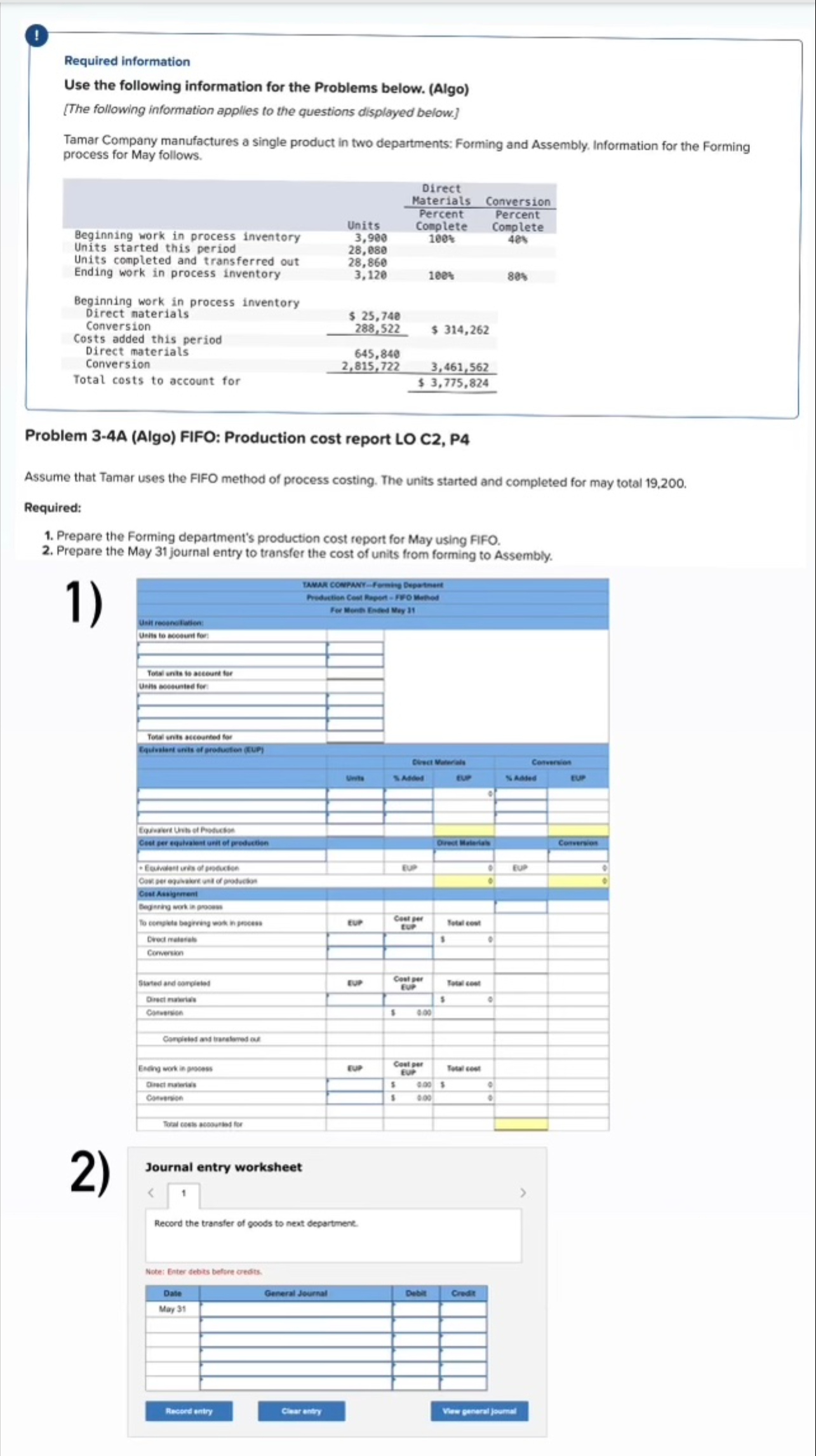  1 Required information Use the following information for the Problems below.