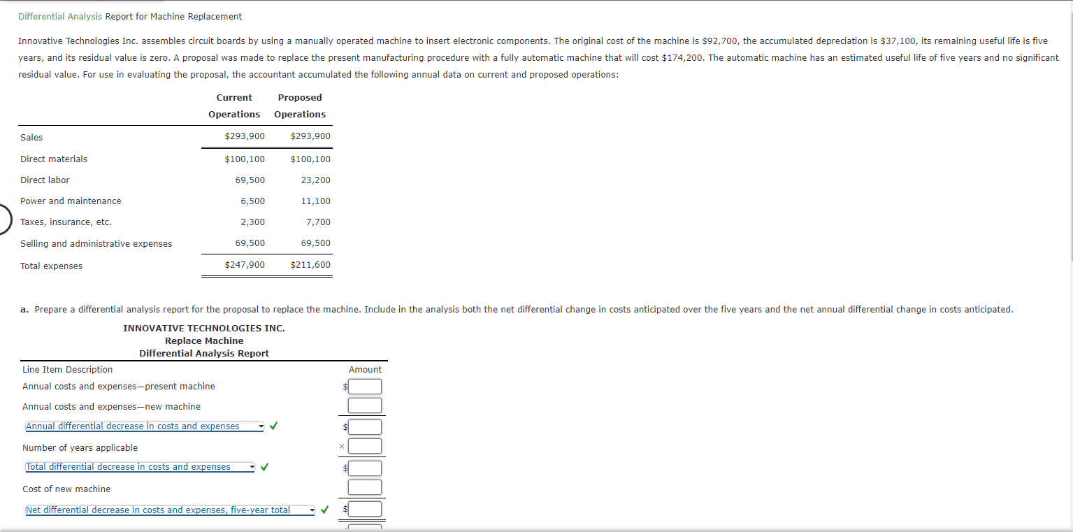 Annual net differential decrease in costs and expensesnew machine= Amount Differential Analysis