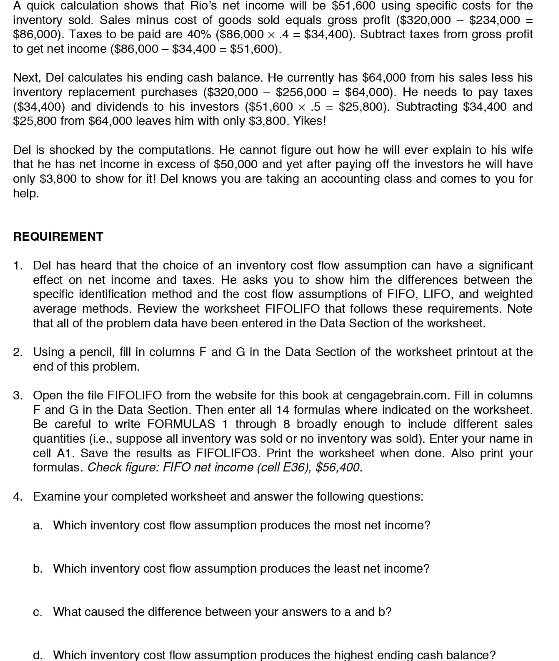 goods sold and ending inventory using the specific identification, FIFO, LIFO, and