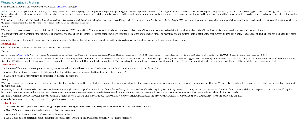 Please do PART 3 for this question ahitri, Waterways Continuing Problem (Thus