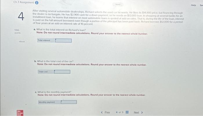 Ch 7 Assignment 4 166 paints Seve After visiting several automobile dealerships,