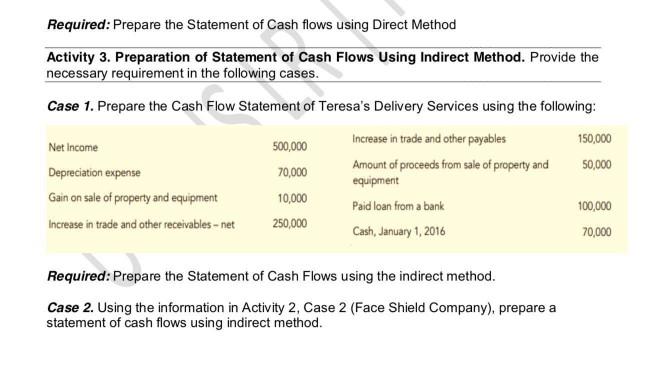 Cash Flows Using Direct Method. Provide the necessary requirement in the following