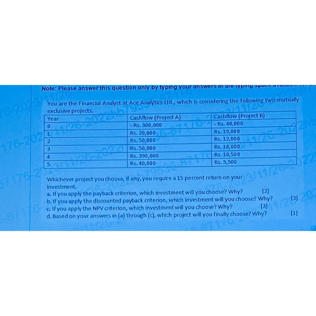  Note: Please answer this question only by typing your answers in