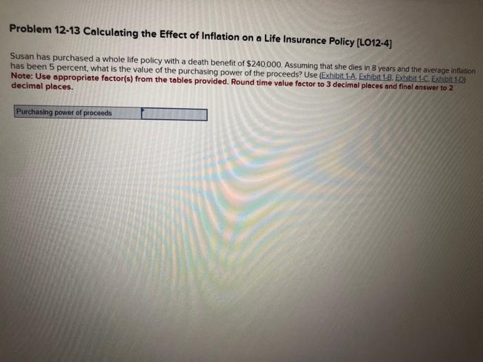 you should carry. Problem 12-6 Calculating the Amount of Life Insurance Needed
